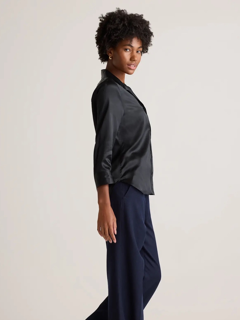 Quince Washable Silk Three-Quarter Sleeve Shirt - M - Picture 2 of 6